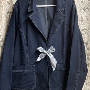 Cato Dark Blue Denim Blazer with Bow
